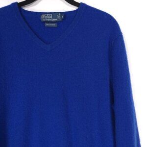 POLO RALPH LAUREN 100% CASHMERE Italian Yarn XL Pullover V Neck Sweater Blue